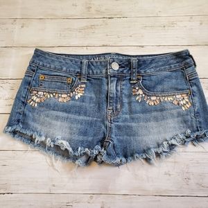 American eagle cutoff jean stretch shorts embellished jeweled size 4